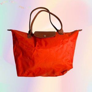 Mandarin Orange Authentic Longchamp Medium Le Pliage Tote Preppy College Vibes